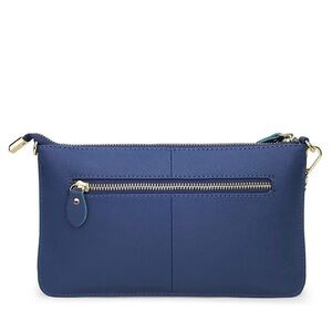 Oeipsmk Wristlet Clutch Genuine Leather with Gold Zipper Navy Blue